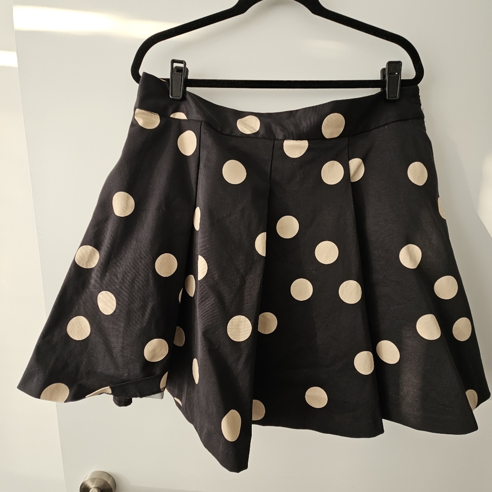 IAMNYC Isaac Mizrahi Black and tan Pleated Polka Dot circle skirt